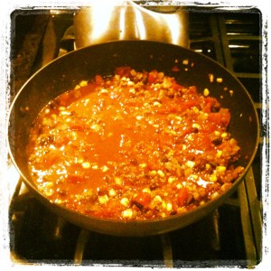 "Quick Chili" reducing in the pan